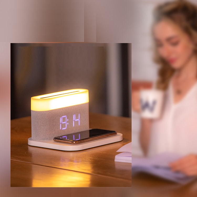 4-in-1 desk lamp with wireless charger and clock