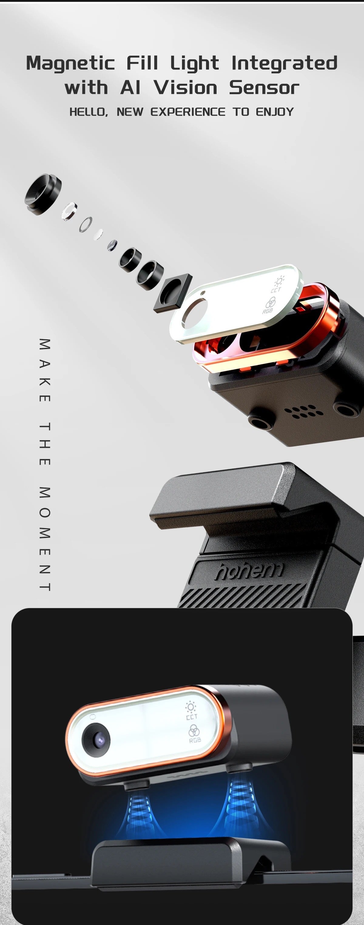 Stabilisateur 3 axes avec lumière d'appoint AI pour vlog