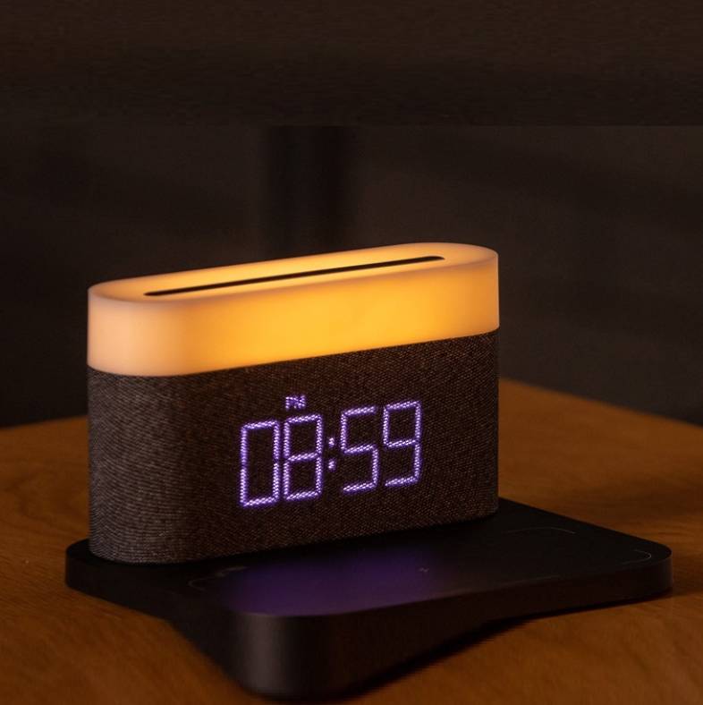 4-in-1 desk lamp with wireless charger and clock